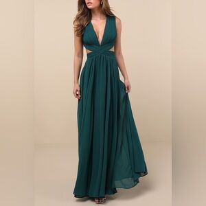 NWT Lulus Vivid Imagination Emerald Green Cutout Maxi Dress
